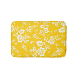 Tapete De Banheiro Floral Branco em Fundo Amarelo de Primavera