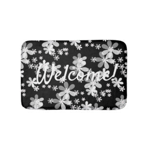 Tapete De Banheiro floral branco preto