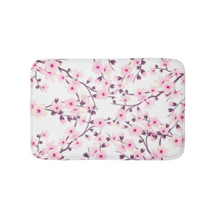 Tapete De Banheiro Floral Cereja Brilhante Cor-de-rosa Branco