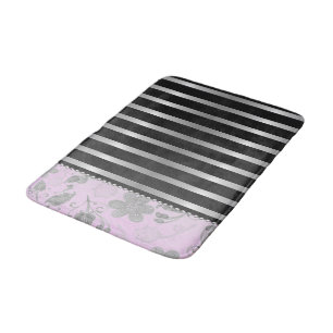 Tapete De Banheiro Floral de Prata Chic a Rosa e Greve de Prata