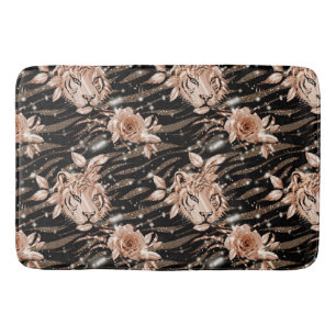 Tapete De Banheiro Floral de Tigre Dourado Rosa preto