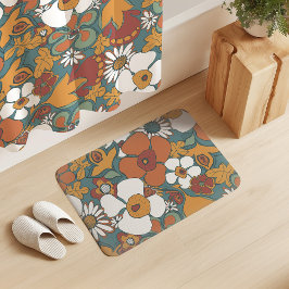 Tapete De Banheiro Floral Doodles Azul Salvia Terracota Laranja