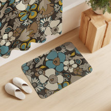 Floral Doodles Azul Turco Marrom Mostarda 