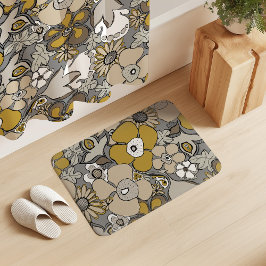 Tapete De Banheiro Floral Doodles Mustard Beige Taupe Grey Black