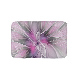 Tapete De Banheiro Floral Fractal Moderno Abstrato Flor Rosa Cinza