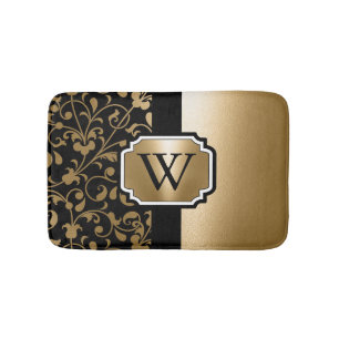 Tapete De Banheiro Floral Preto e Ouro