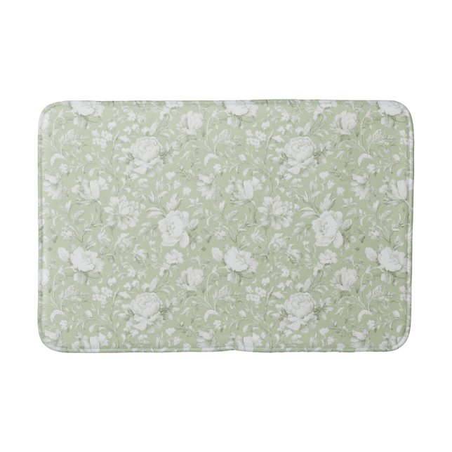 Tapete De Banheiro Floral Romântico Verde Branco   (Frente)
