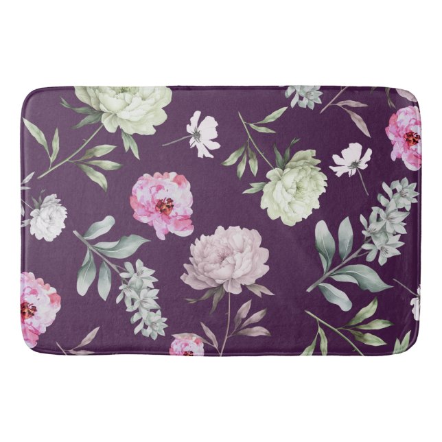 Tapete De Banheiro Floral Roxo Elegante (Frente)