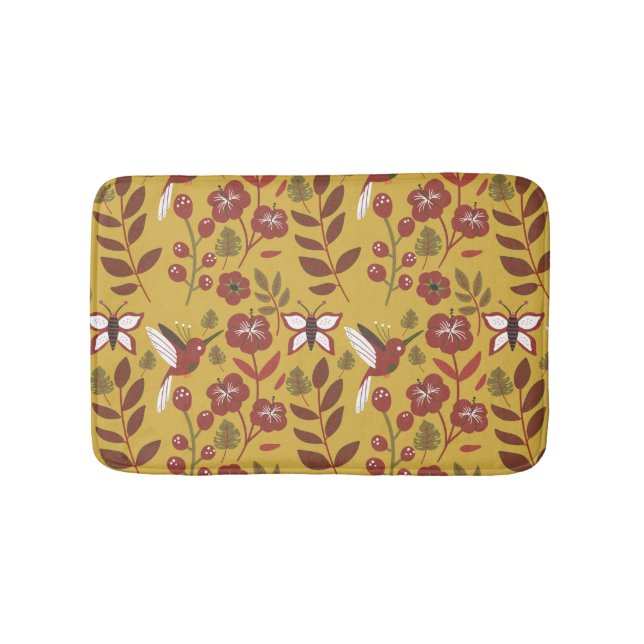 Tapete De Banheiro Floral seamless pattern flowers, butterfly, red (frente)