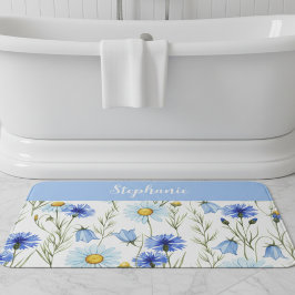 Tapete De Banheiro Floral Silvestre Personalizado Aquarela Azul