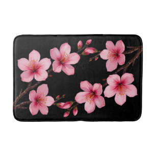 Tapete De Banheiro Floral Watercolor Cherry Blossoms Rosa Preto