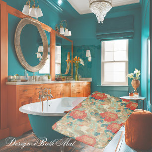 Tapete De Banheiro Florals Teal, Peach, Teal com Ornamentados