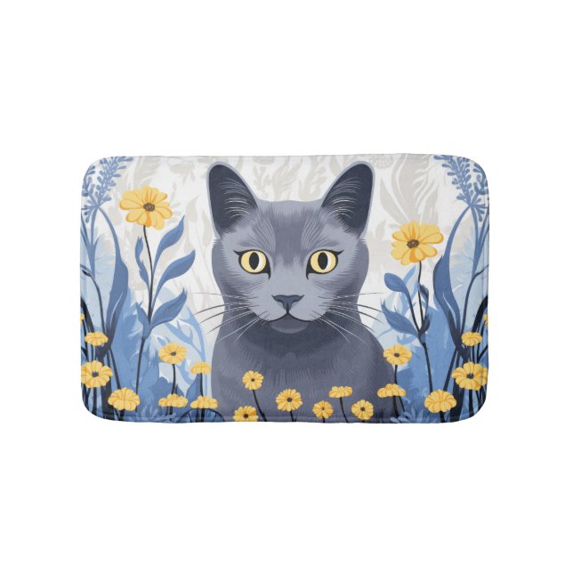 Tapete De Banheiro Flores Amarelas do Gato Azul Russo (frente)