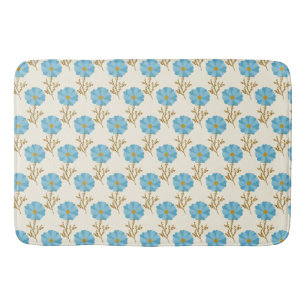 Tapete De Banheiro Flores Azuis Femininas Creme