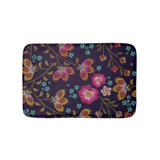 Tapete De Banheiro Flores bordadas: padrão sem costura de moda (frente)