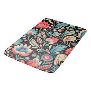 Tapete De Banheiro Flores Coloridas e Padrões Paisley em Preto