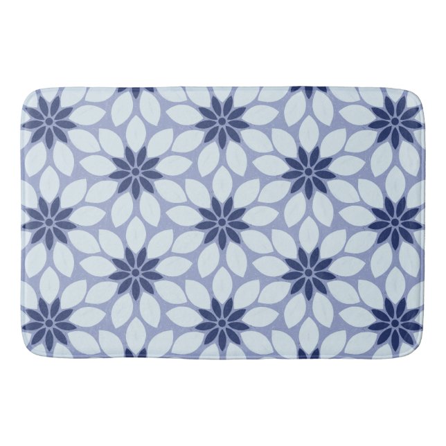 Tapete De Banheiro Flores com Impressão de bloco azul (Frente)