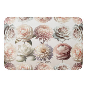 Tapete De Banheiro Flores Cor-de-Rosa Pêssego Creme Branco Floral Cas