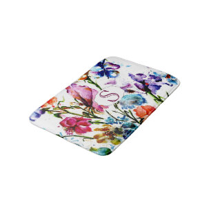 Tapete De Banheiro Flores de Aquarelas Whimsical com Monograma