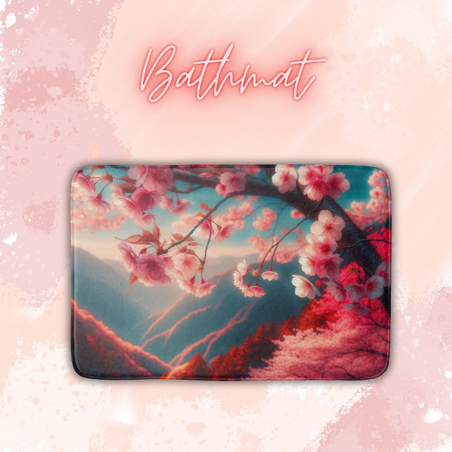 Tapete De Banheiro Flores de Cereja Vermelhas e Rosa | (Criador carregado)