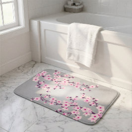 Tapete De Banheiro Flores de Cerejeira Rosa Cinza