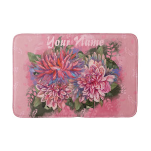 Tapete De Banheiro Flores de dálias rosa aquarela
