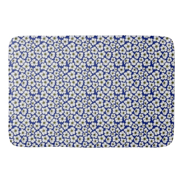 Tapete De Banheiro Flores de Impressão Mini em Azul (Frente)