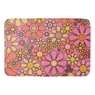 Tapete De Banheiro Flores de Jardim Retro Groovy Rosa 60s 70s Floral 