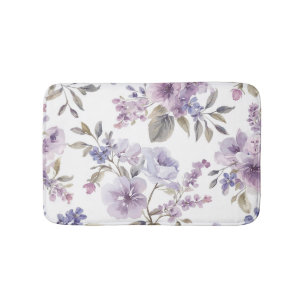 Tapete De Banheiro Flores de Lavanda Aquarela Botânica Roxa