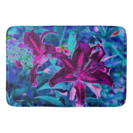 Tapete De Banheiro Flores de Lily Orientais, Abstrato cor-de-rosa-púr