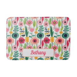 Tapete De Banheiro Flores de Mola de Aquarela com Nome Elegante