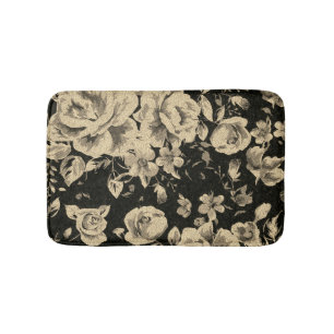 Tapete De Banheiro Flores de óleo de vintagem brilhante em preto