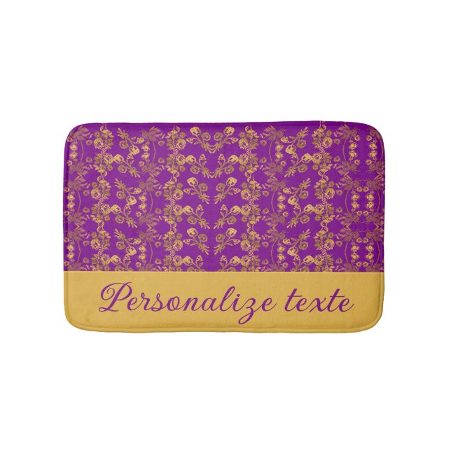 Tapete De Banheiro Flores de Ouro em padrão roxo | Personalizado (frente)