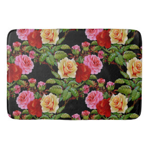 Tapete De Banheiro Flores de Padrão Floral Rosas Vermelho Cor-de-rosa
