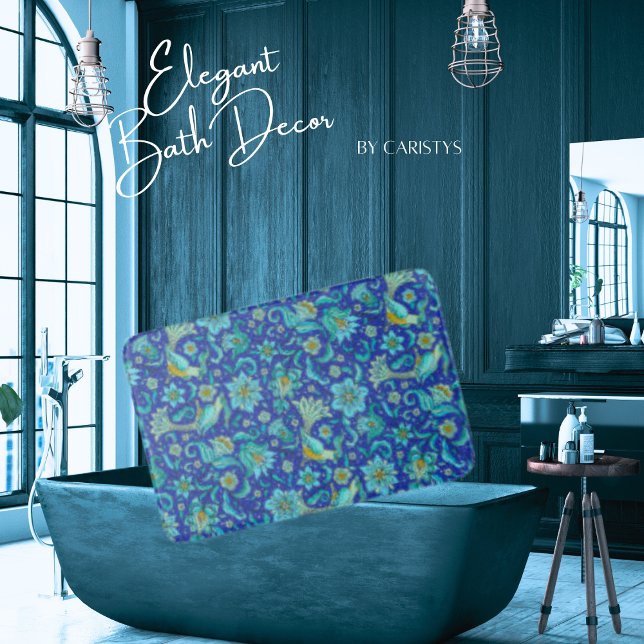 Tapete De Banheiro Flores de Pássaros Azul Real, Amarelo (Criador carregado)