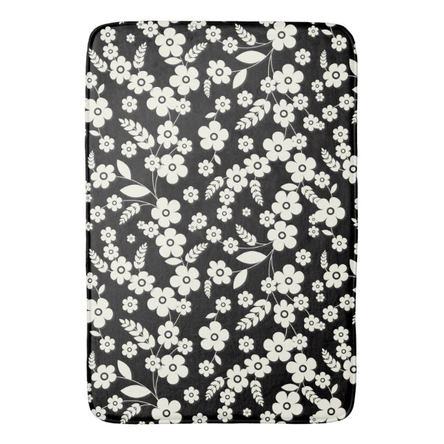 Tapete De Banheiro Flores de Renda em Preto (Frente Vertical)