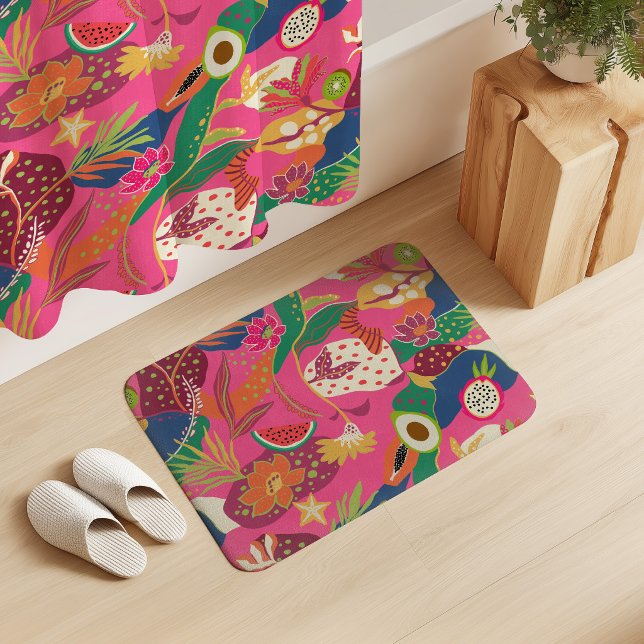 Tapete De Banheiro Flores e Frutas da Ilha em Fuchsia (Criador carregado)