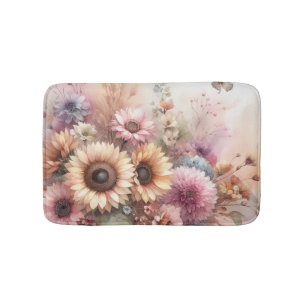 Tapete De Banheiro Flores e girassóis, pastos de aquarela