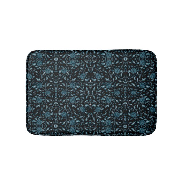 Tapete De Banheiro Flores Elegantes, Black and Teal Damask (frente)