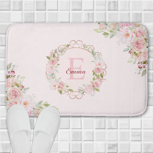 Tapete De Banheiro Flores Florais de Rosa Cor-de-Rosa em Aquarela Mon
