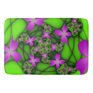 Tapete De Banheiro Flores Fractais Abstratas Modernas Rosa Verde Neon