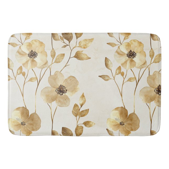 Tapete De Banheiro Flores Glam Dourado Chic (Frente)