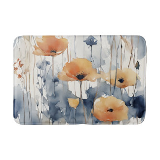 Tapete De Banheiro Flores Laranja De Cor Maranja Azul Design 347