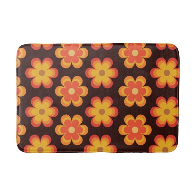Tapete De Banheiro Flores Laranja e Amarelo Groovy Retro 70  (Frente)