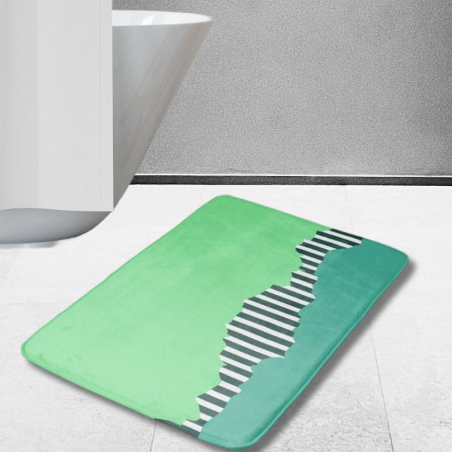 Tapete De Banheiro Flores Modernas Lança Turquesa Camada Verde (Modern Torn Stripes Turquoise Green Layered Bath Mat)