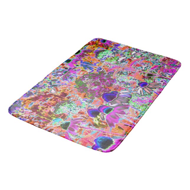 Tapete De Banheiro Flores Psicodélicas Quentes Rosa e Verde limão (Angulado)