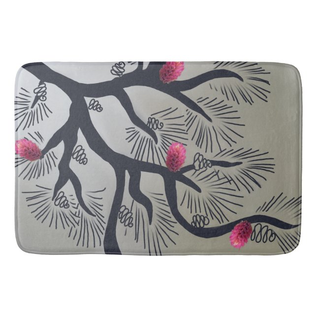 Tapete De Banheiro Flores rosa e pinheiro estilizado (Frente)