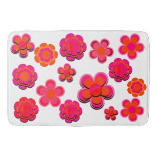 Tapete De Banheiro Flores Rosa Quente e Laranja