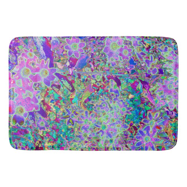 Tapete De Banheiro Flores roxas e cor-de-Abstrato Trippy (Frente)