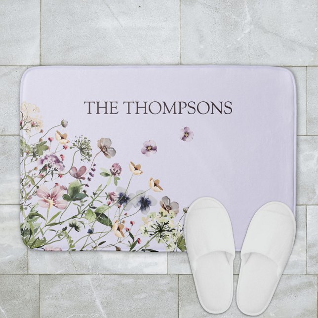 Tapete De Banheiro Flores Silvestres Roxas Aquarela Monogramadas (In situ bathroom floor)